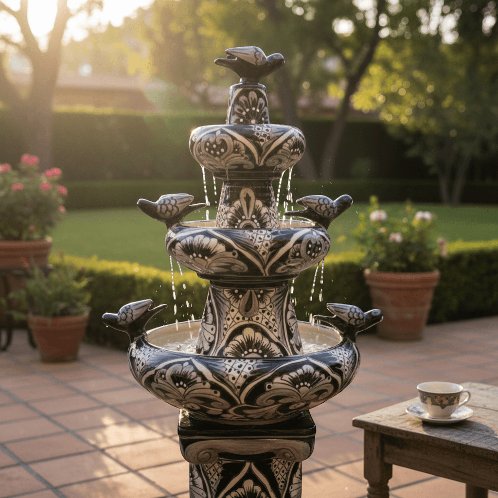 Talavera Blue & White Fountain | Authentic Mexican Ceramic Water Feature