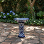 Blue & White Talavera Bird Bath | Mexican Garden Art