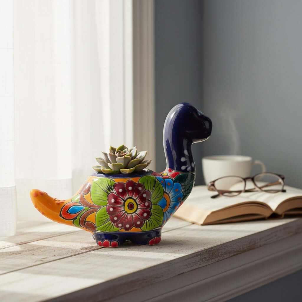 Talavera Brachiosaurus Planter | Colorful Mexican Succulent Pot