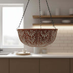 Brown & White Talavera Hanging Planter | Mexican Ceramic Pot