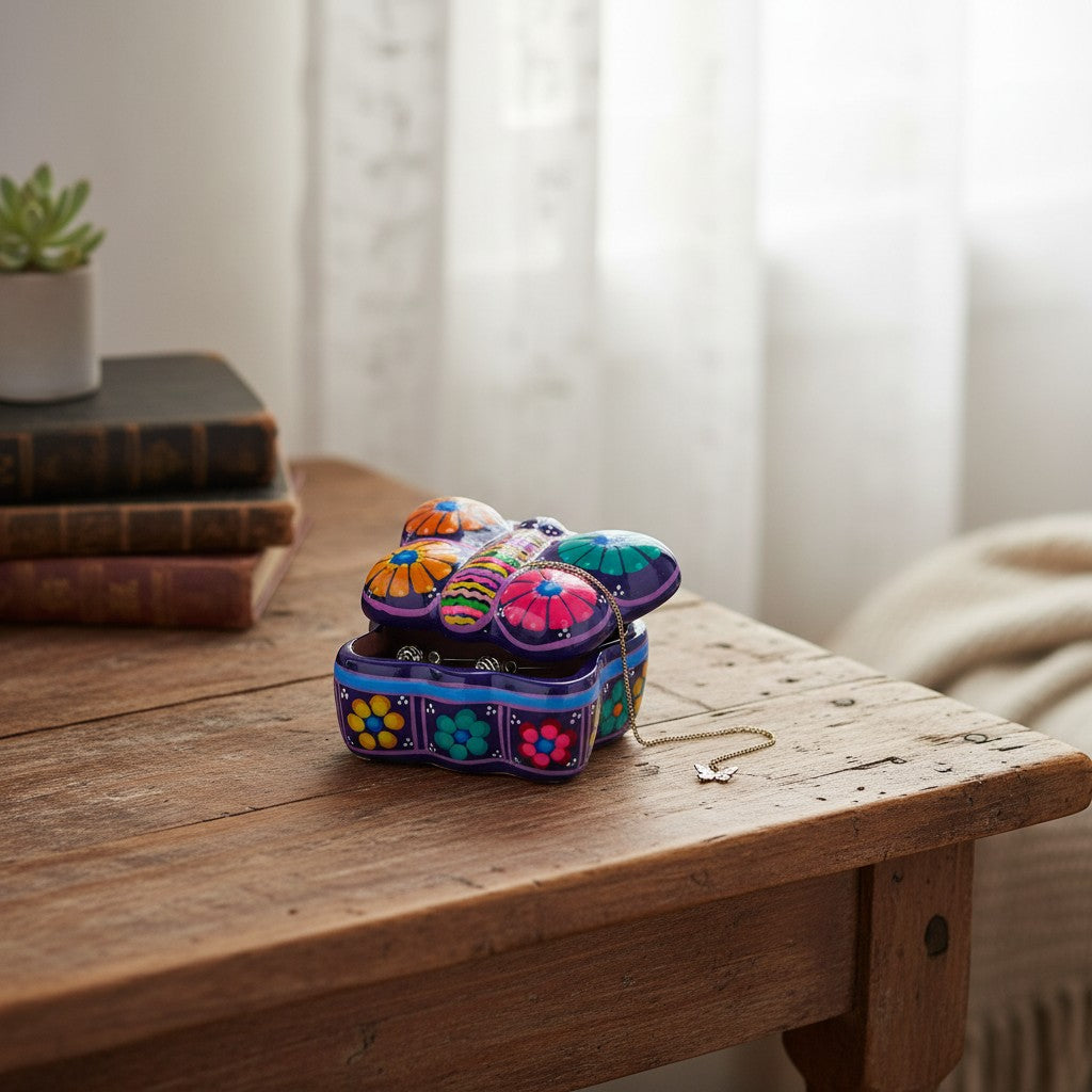 Handmade Guerrero Butterfly Jewelry Box | Mexican Ceramic Earring Holder