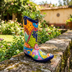 Talavera Boot Planter | Hand-Painted Mexican Flower Pot Art