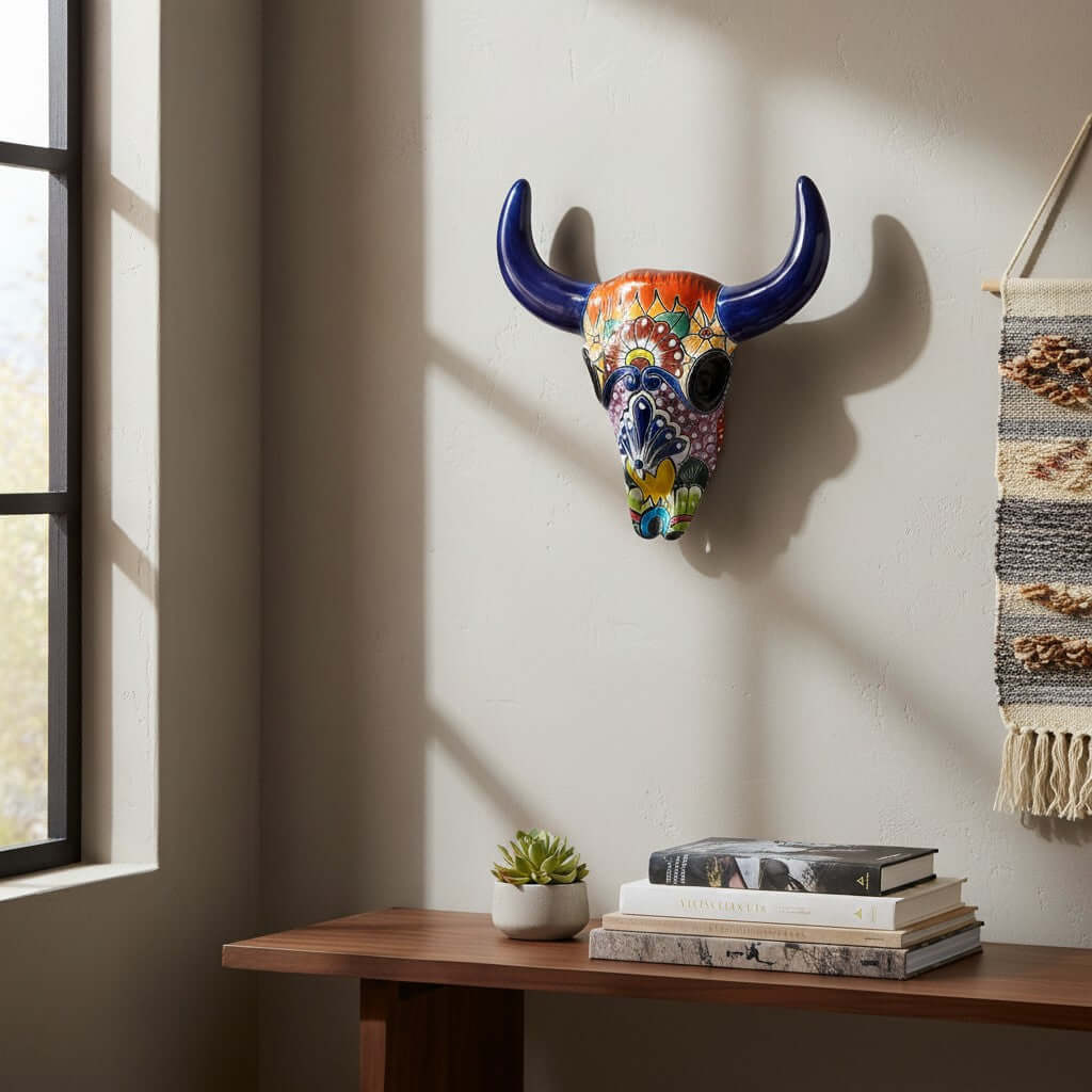 Talavera Bull Skull Wall Decor | Colorful Handcrafted Longhorn Art