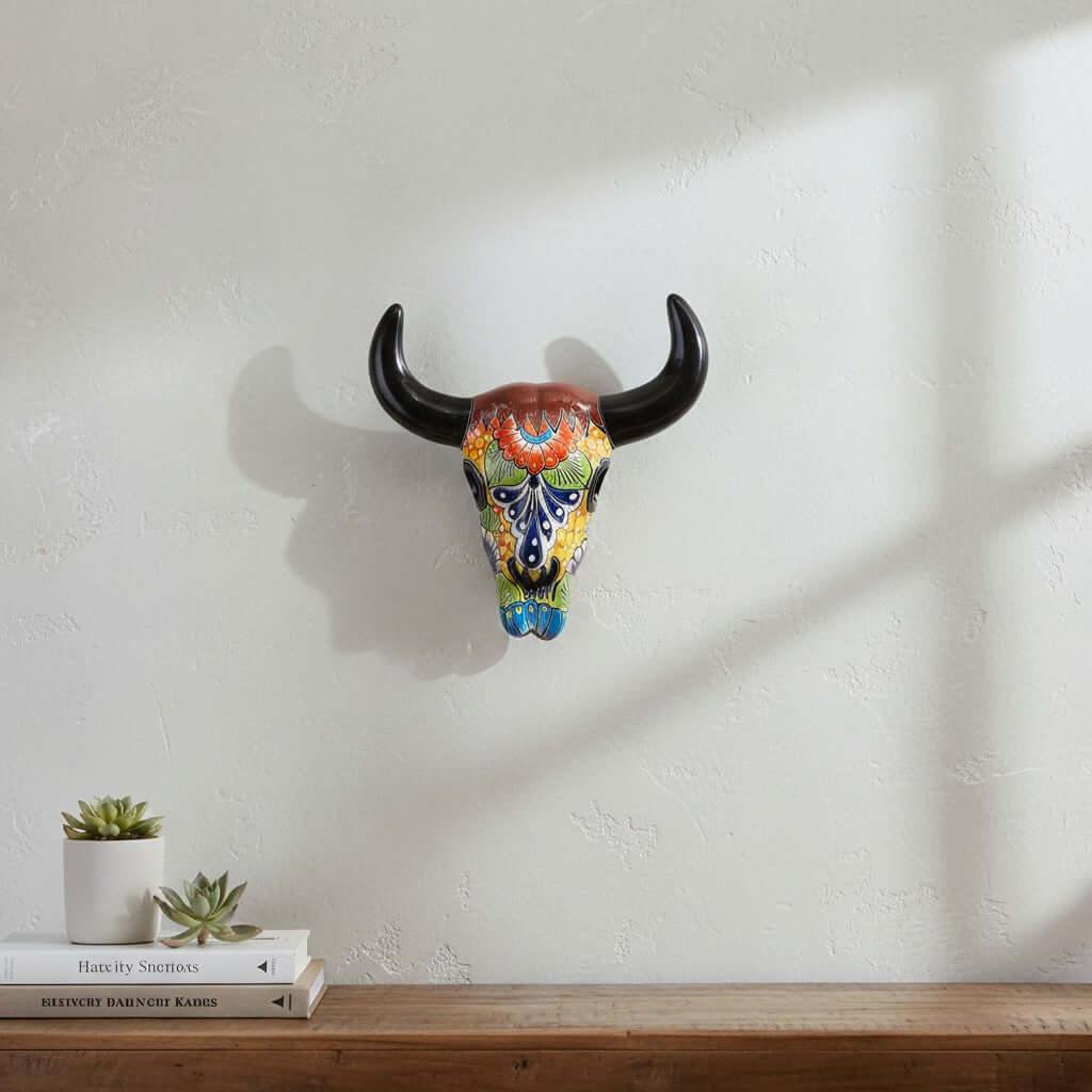 Talavera Bull Skull Wall Decor | Colorful Handcrafted Longhorn Art