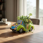 Colorful Hand-Painted Talavera Car Planter | Small Ceramic Car Statue