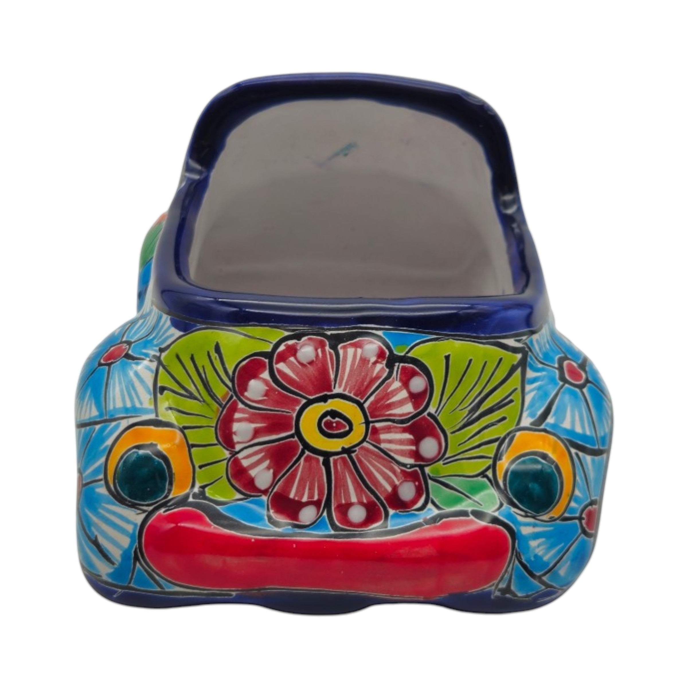 Colorful Hand-Painted Talavera Car Planter | Small Ceramic Car Statue