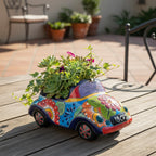 Colorful Hand-Painted Talavera Car Planter | Small Ceramic Car Statue