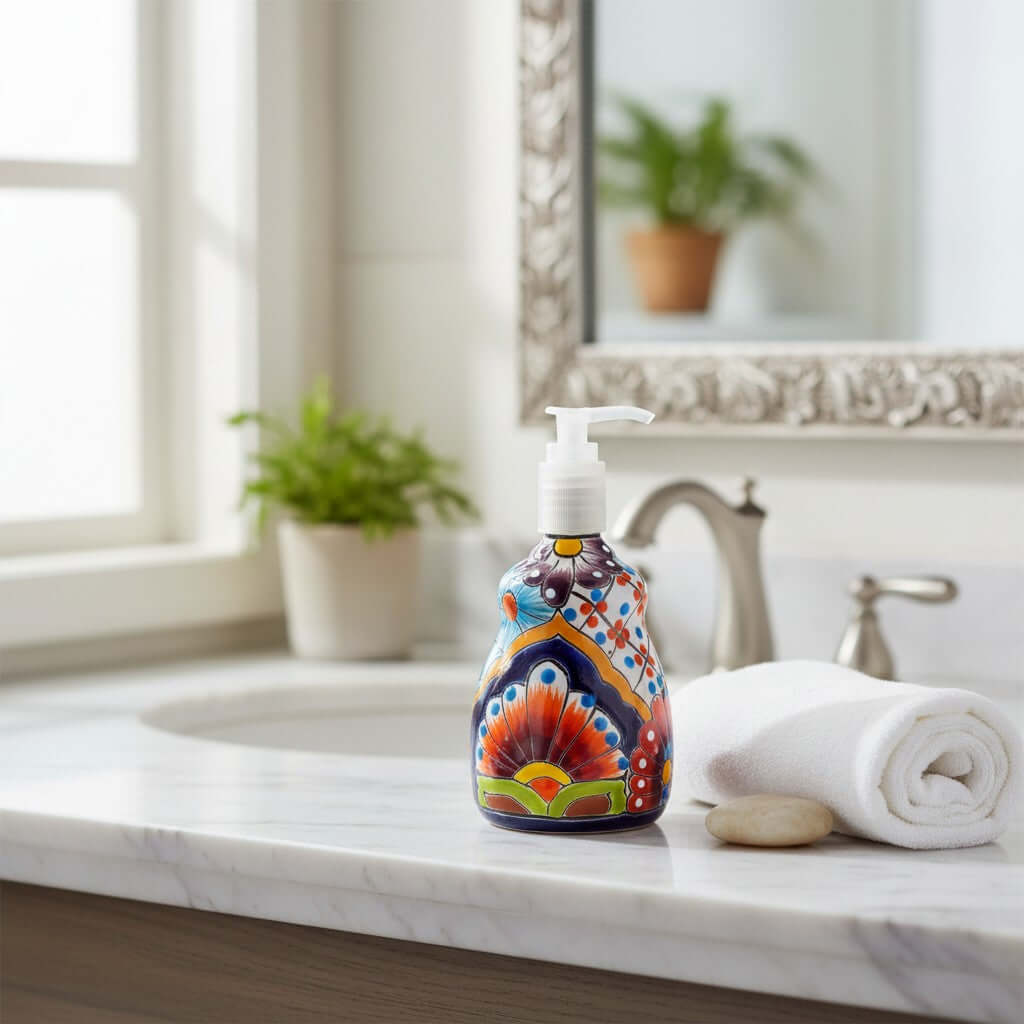 Talavera Soap Dispenser | Hand-Painted Mexican Ceramic Bathroom Decor