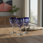 Hand-Blown Mexican Wine Glass | Cobalt Blue Swirl Goblet