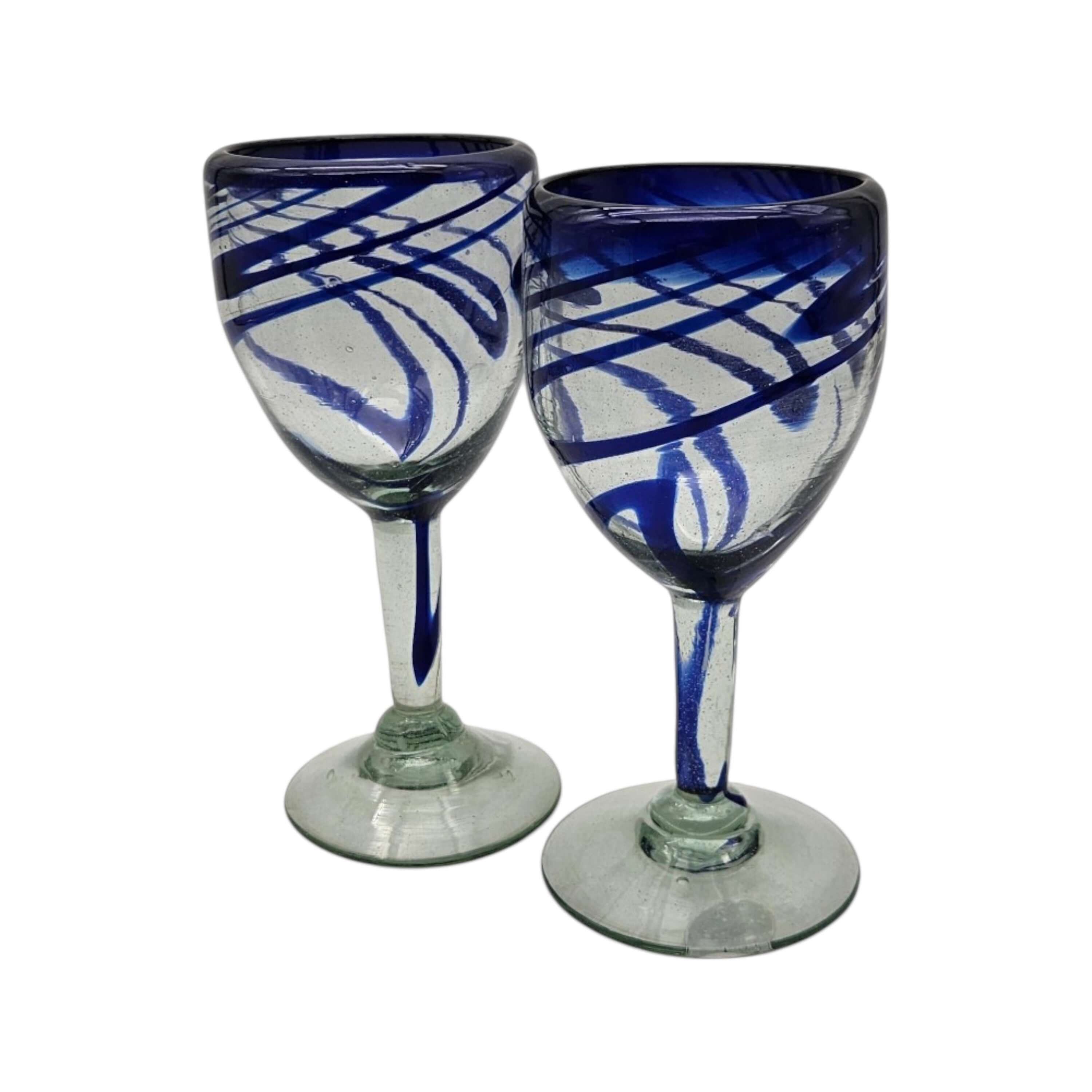 Hand-Blown Mexican Wine Glass | Cobalt Blue Swirl Goblet