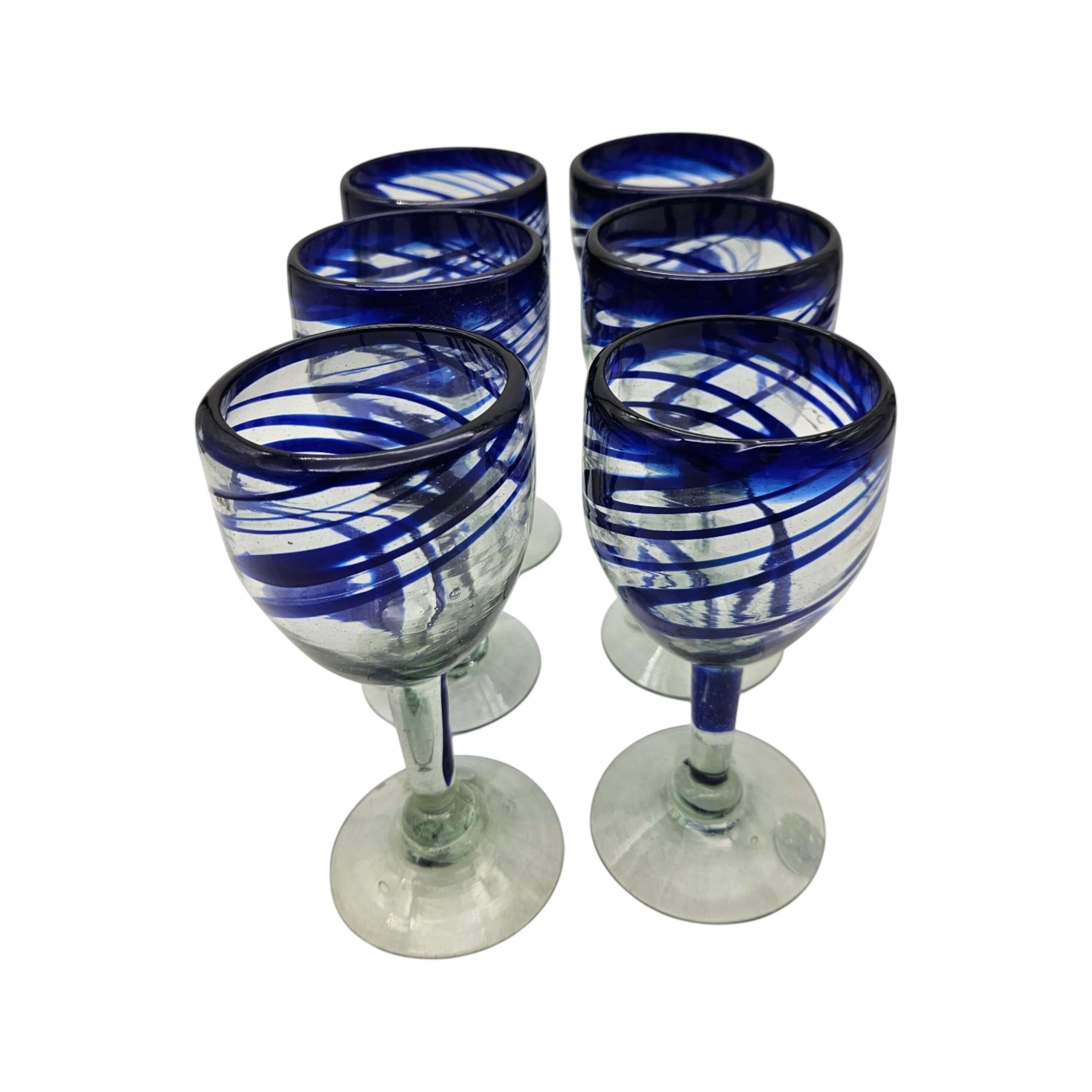 Hand-Blown Mexican Wine Glass | Cobalt Blue Swirl Goblet