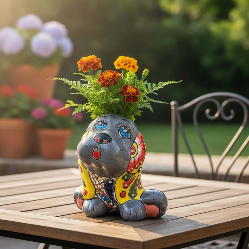 Vibrant Handmade Talavera Dog Statue | Colorful Mexican Canine Art (Medium)