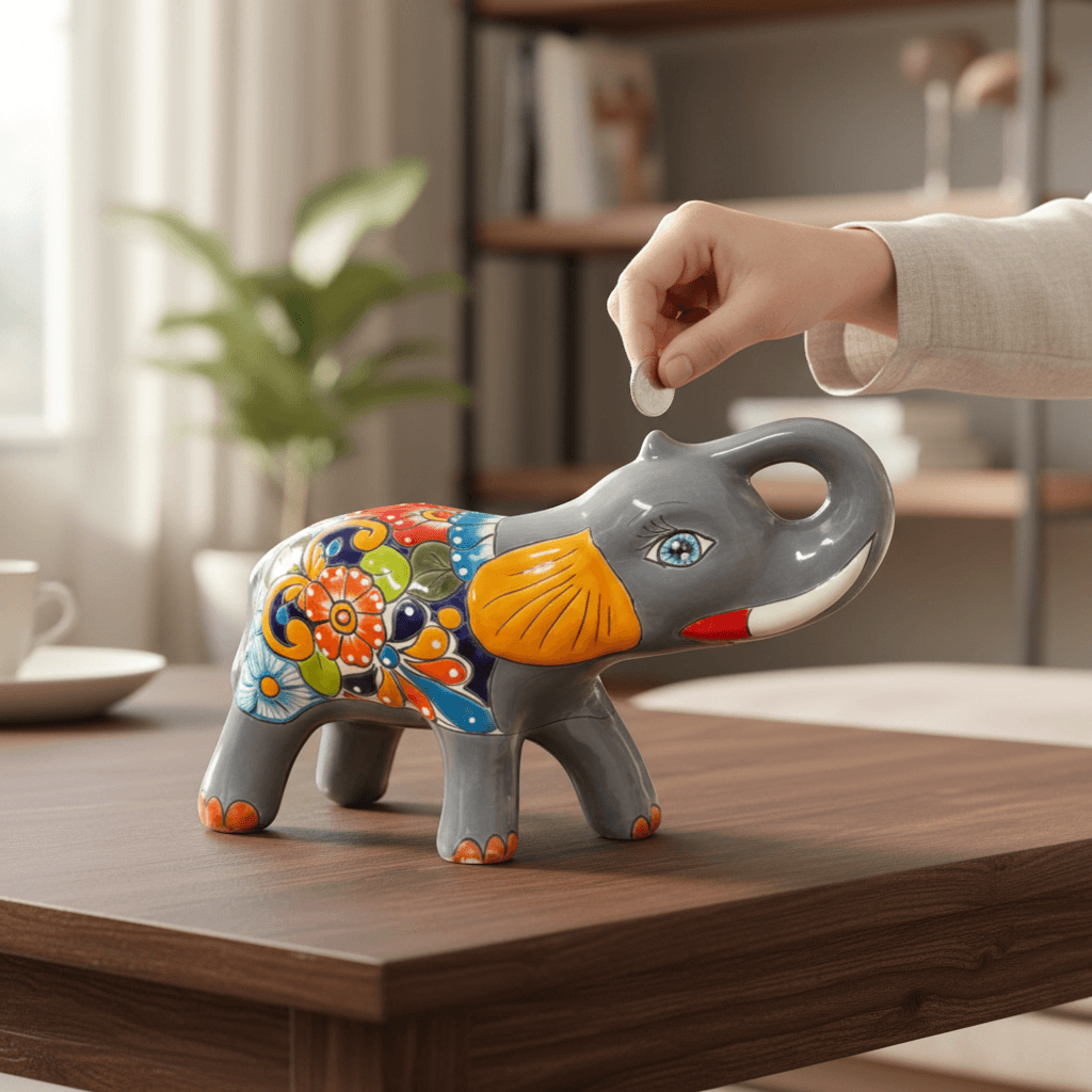 Colorful Talavera Elephant Coin Bank | Handmade Medium Piggy Bank