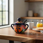 Colorful Talavera Sugar Jar with Spoon | Mexican Pottery Art