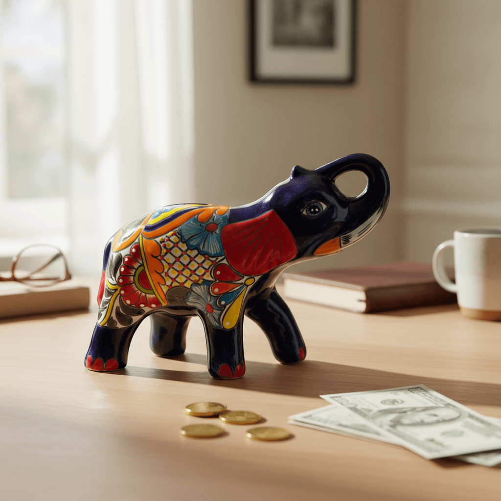 Colorful Talavera Elephant Coin Bank | Handmade Medium Piggy Bank