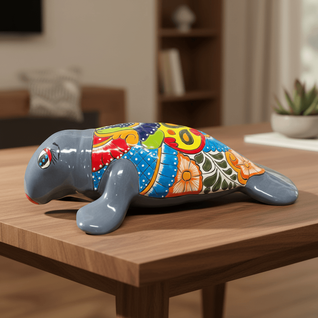 Mexican Handmade Seal Statue | Colorful Talavera Seal (Medium Size)