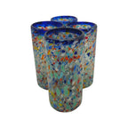 Blue Rim Confetti Pebbled Glass | Hand-Blown Mexican Tumbler