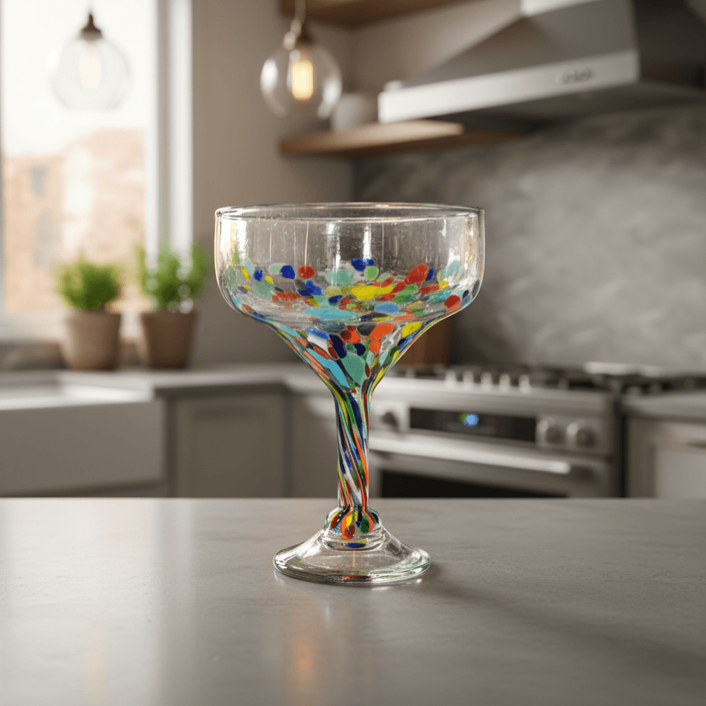 Hand-Blown Mexican Margarita Glass | Confetti Speckle Style