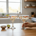Hand-Blown Mexican Margarita Glass | Confetti Speckle Style