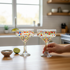 Hand-Blown Mexican Margarita Glass | Confetti Speckle Style