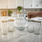 Mexican Hand Blown Glass Pitcher | Confetti Rim