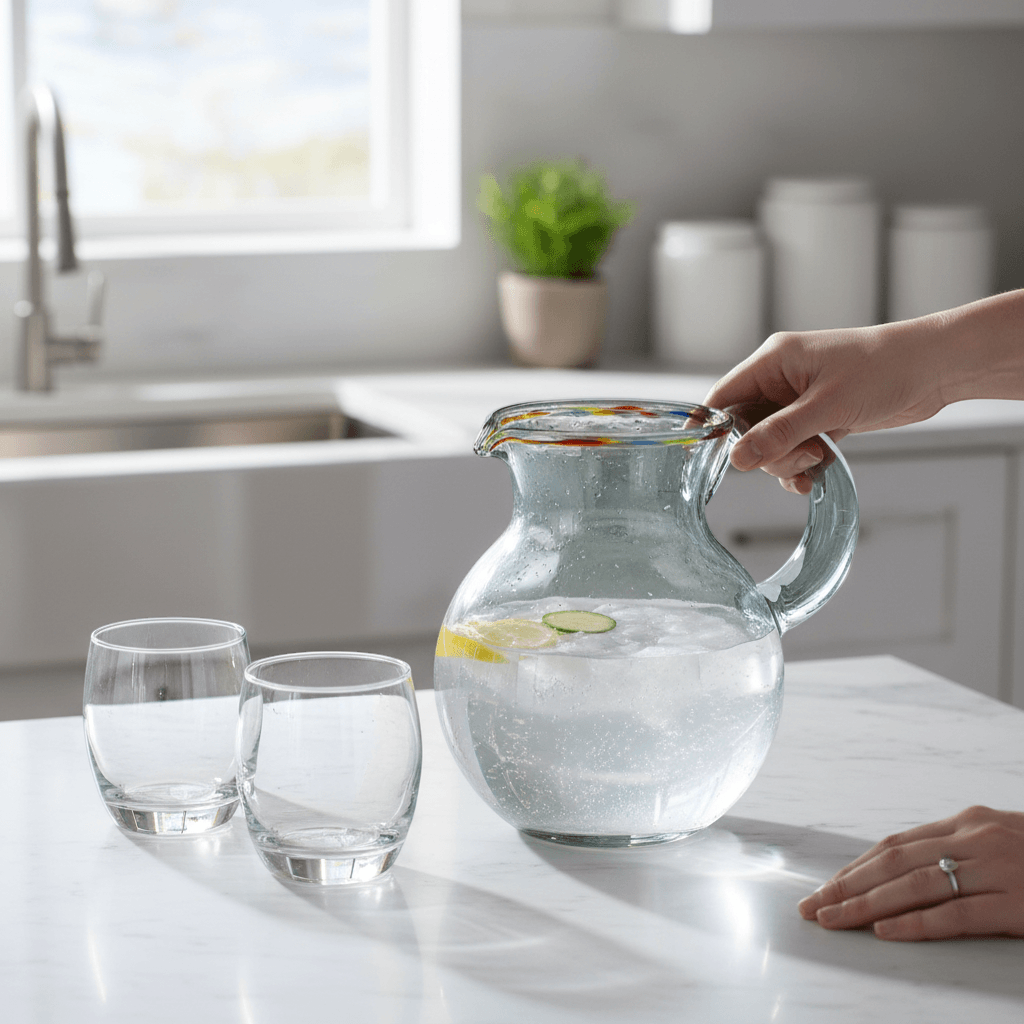 Mexican Hand Blown Glass Pitcher | Confetti Rim