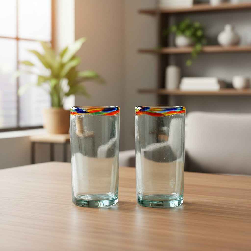 Hand Blown Colorful Tumbler Glass | Confetti Rim