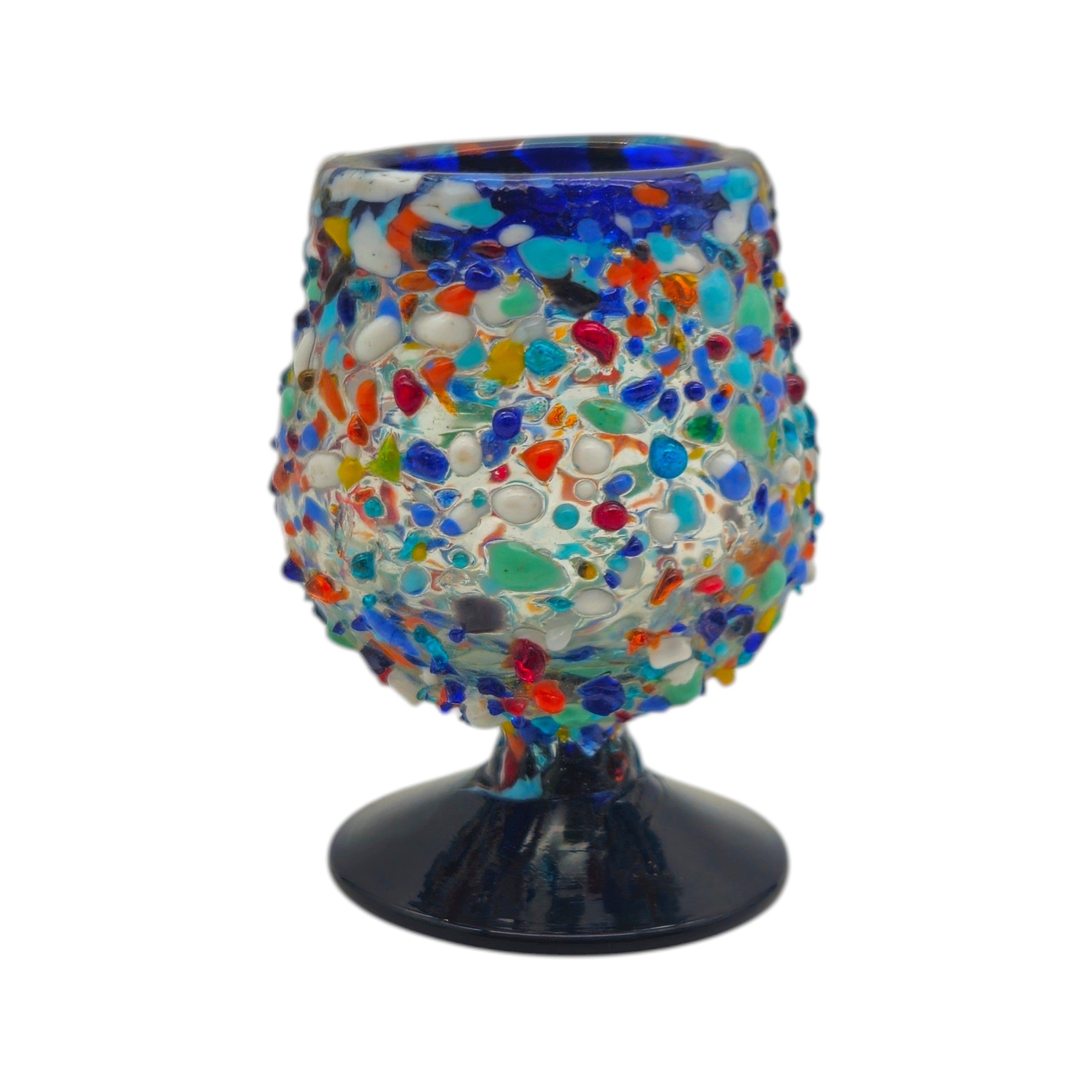 Confetti Rock Shot Glass | Blue Rim Cognac Style