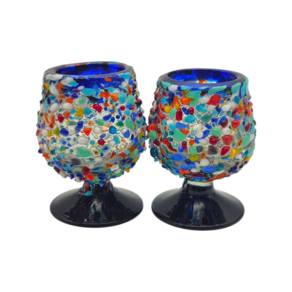 Confetti Rock Shot Glass | Blue Rim Cognac Style