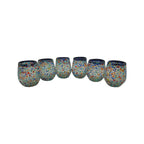 Blue Rim Confetti Wine Glass | Hand-Blown Mexican Stemless Cup