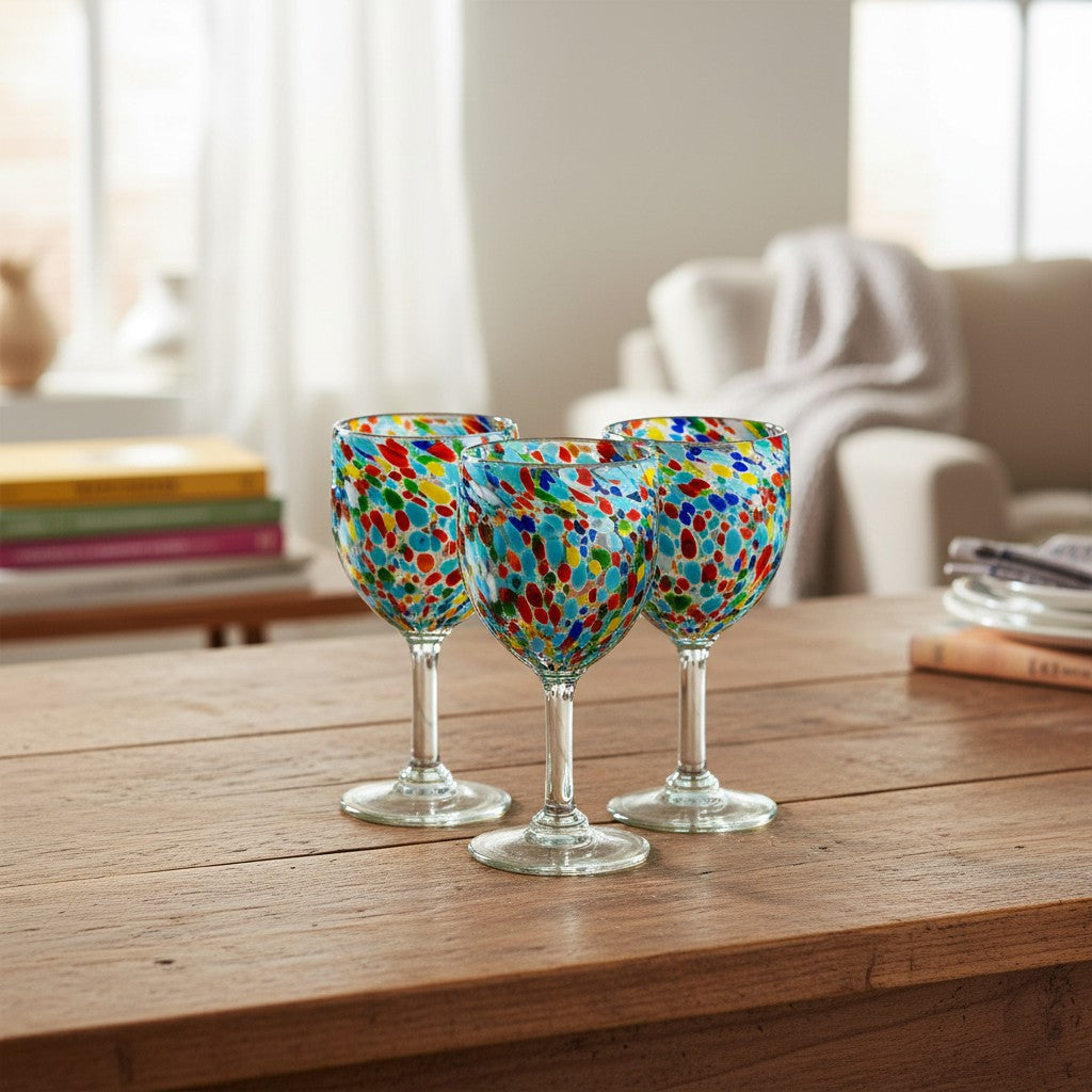 Mexican Confetti Rock Wine Glass | Hand-Blown Confetti Design