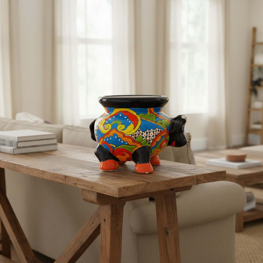 Talavera Cow Planter | Handcrafted Mexican Pottery for Home & Garden