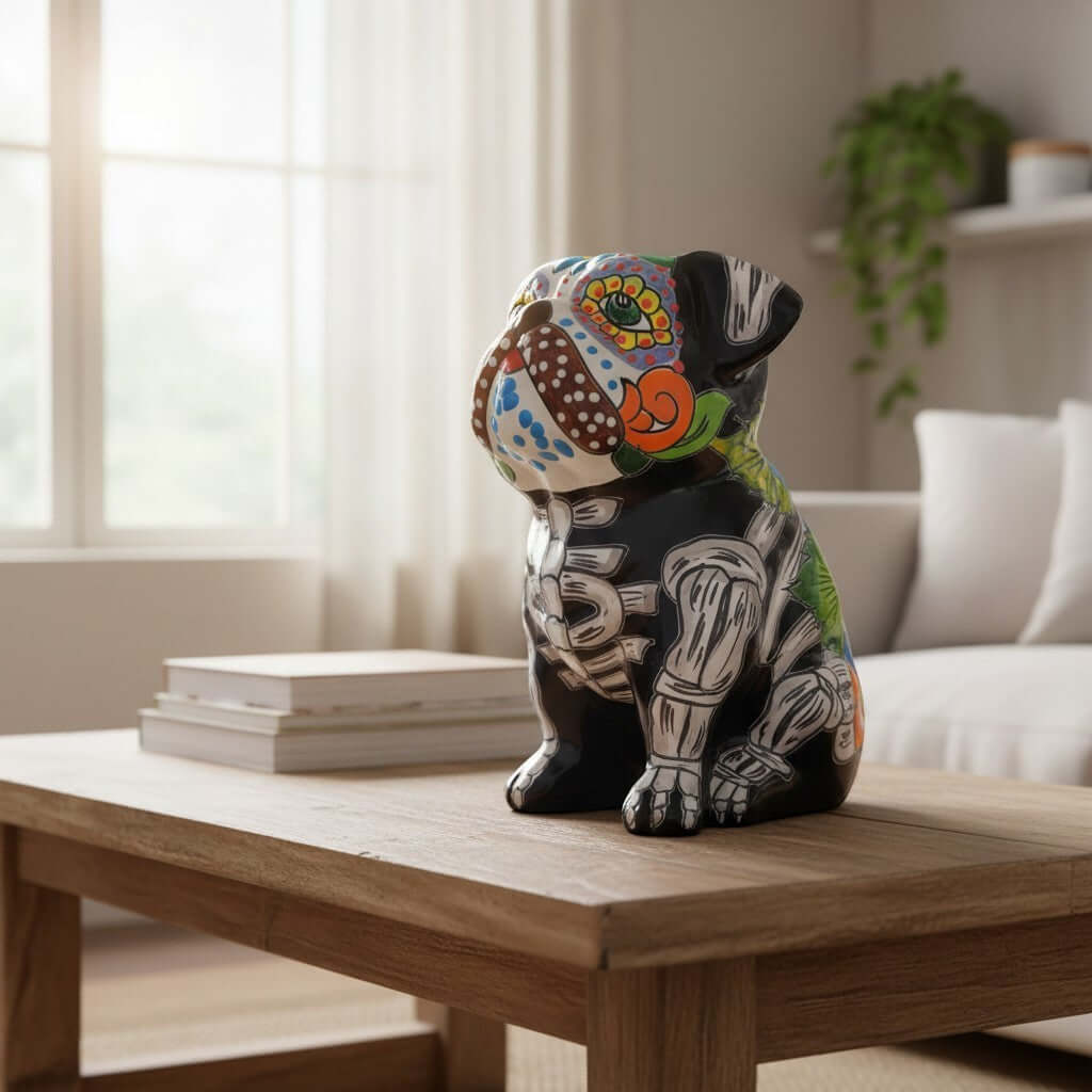 Day of the Dead Bulldog Figurine | Handmade Talavera Dog Statue