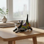 Hand-Painted Talavera Stretching Cat Statue | Day of the Dead Mexican Decor