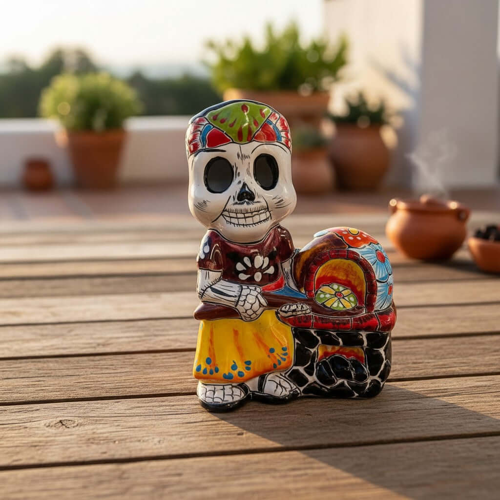 Talavera Skeleton Cook | 8" Day of the Dead Chef Figurine with Oven