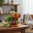 Mexican Handmade Dog Planter | Colorful Hand-Painted Talavera Dog Planter (Medium Size)