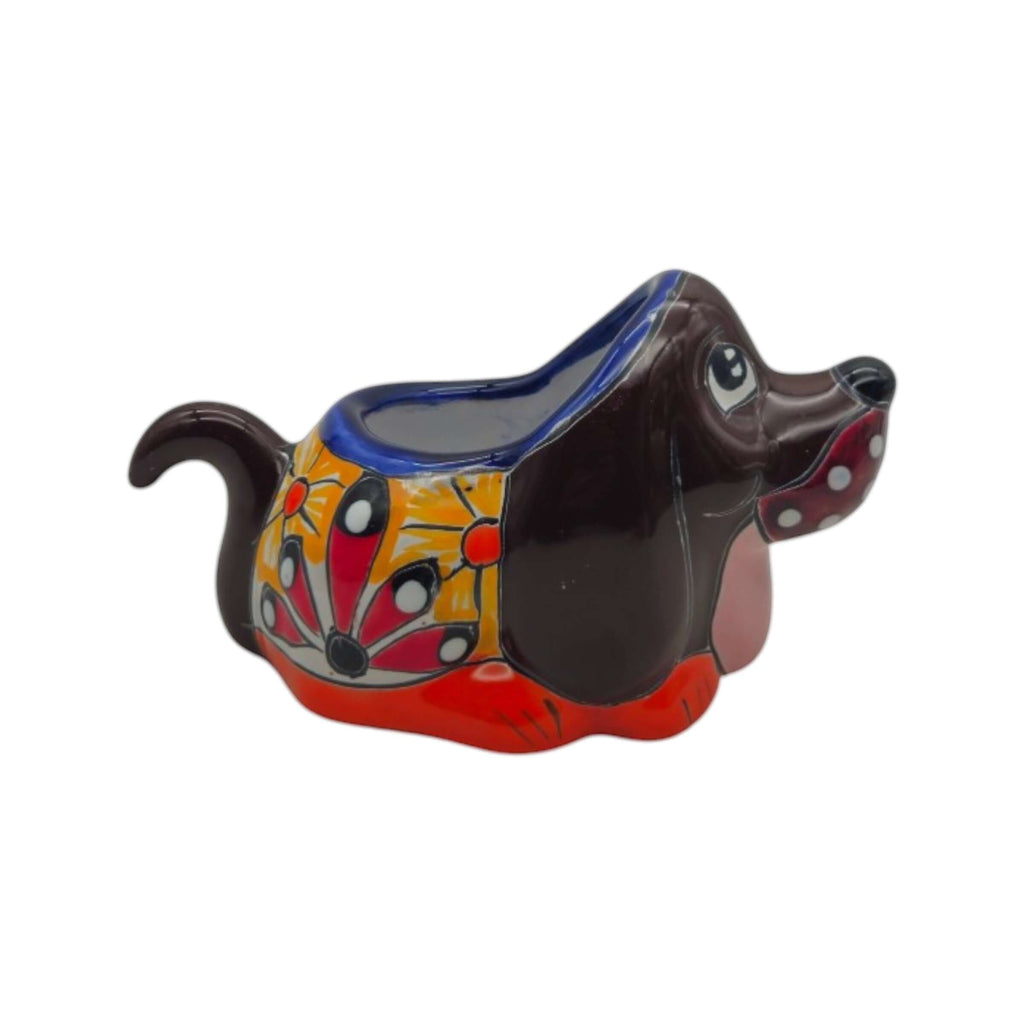 Vibrant Hand-Painted Talavera Dog Planter | Small Mexican Animal Pottery