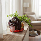 Vibrant Hand-Painted Talavera Dog Planter | Small Mexican Animal Pottery