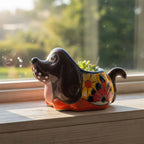 Vibrant Hand-Painted Talavera Dog Planter | Small Mexican Animal Pottery