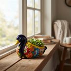 Colorful Talavera Duck Planter | Hand-Painted Mexican Succulent Pottery Art