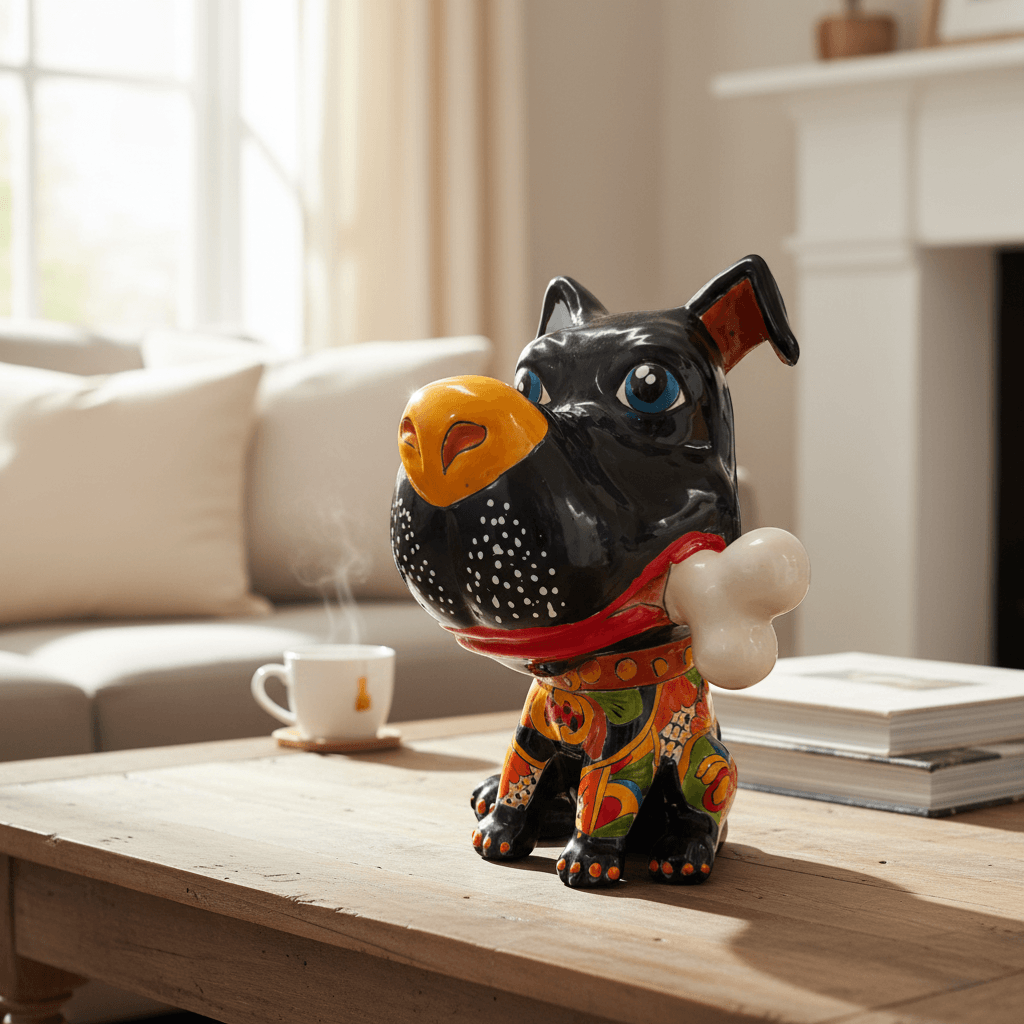 Talavera Dog with Bone | Handpainted Ceramic Canine Decor (Extra Large)