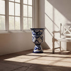 XL Talavera Planter | Hand-Painted Blue Pedestal Flower Pot