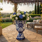 XL Talavera Planter | Hand-Painted Blue Pedestal Flower Pot