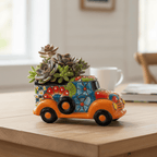 Hand-Painted Talavera Car Planter | Colorful Ceramic Car Statue (Small)
