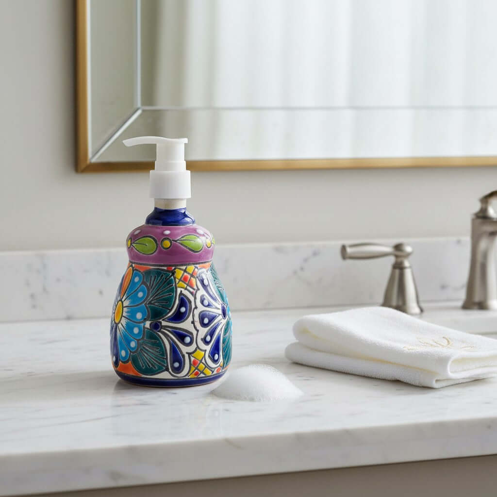 Talavera Soap Dispenser | Hand-Painted Mexican Ceramic Bathroom Decor