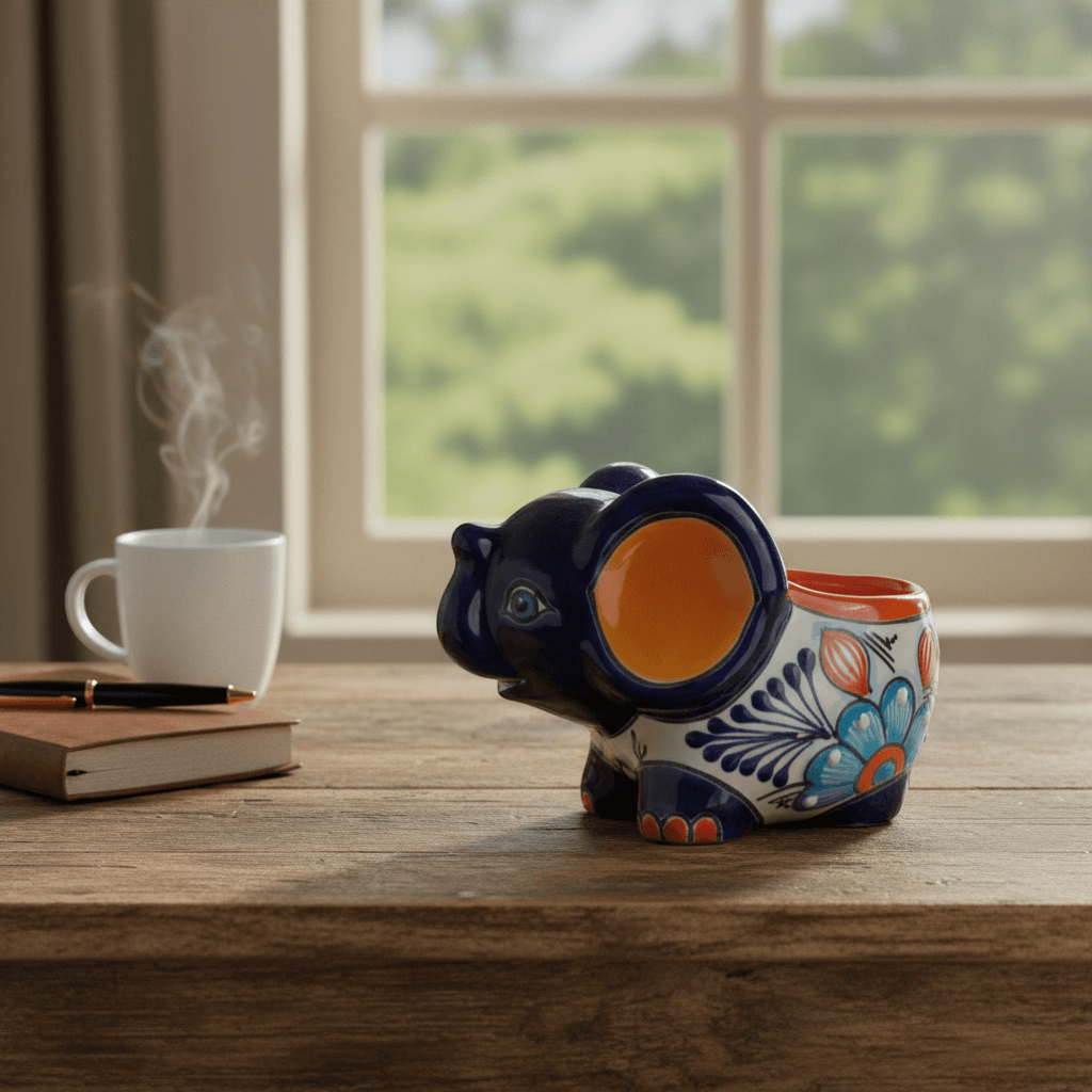 Hand-Painted Talavera Elephant Flower Pot | Colorful Small Talavera Planter