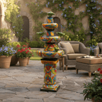 Handcrafted Talavera Fountain | Authentic Mexican Art (4ft Tall)