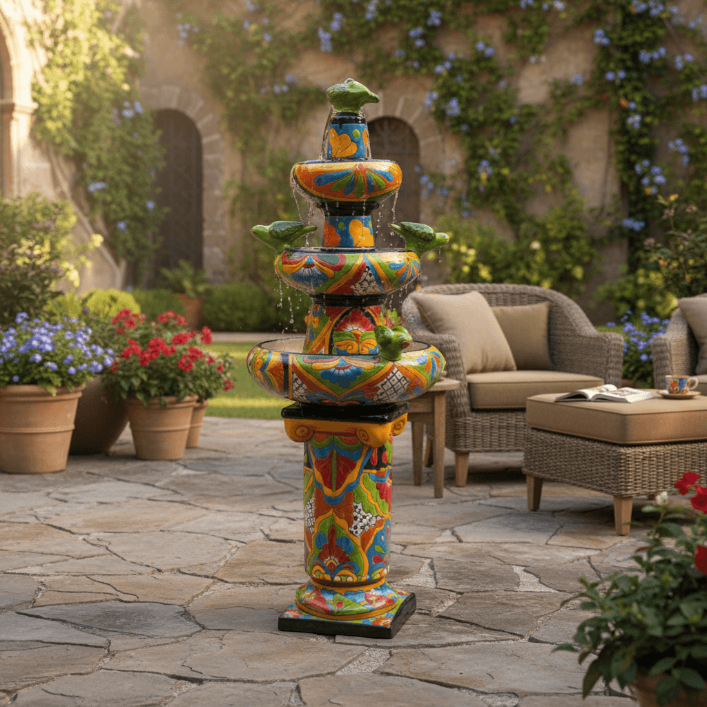 Handcrafted Talavera Fountain | Authentic Mexican Art (4ft Tall)