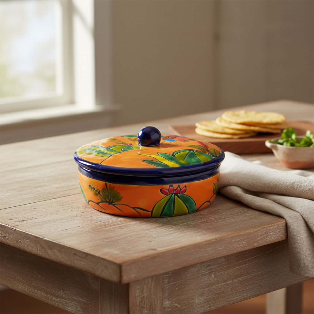 Handcrafted Talavera Tortilla Warmer | Colorful Mexican Sleeping Man Panchito