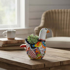Vibrant Talavera Dove Planter | Colorful Mexican Ceramic Bird Statue (Large)